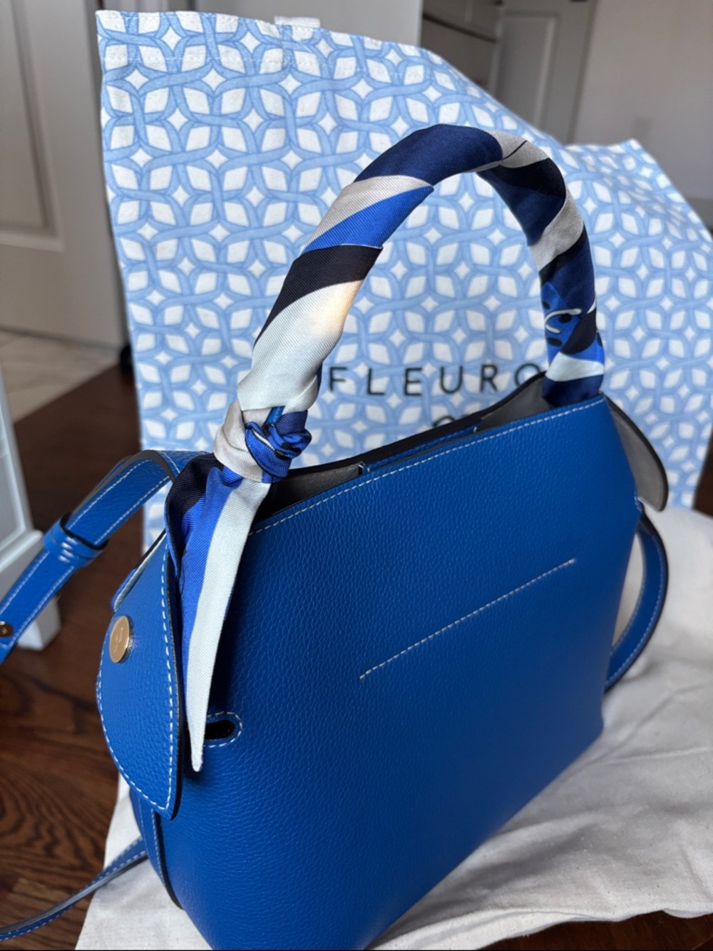 Medium Swann Top-Handle Shoulder Bag in Cobalt Blue - Picture 5 of 13